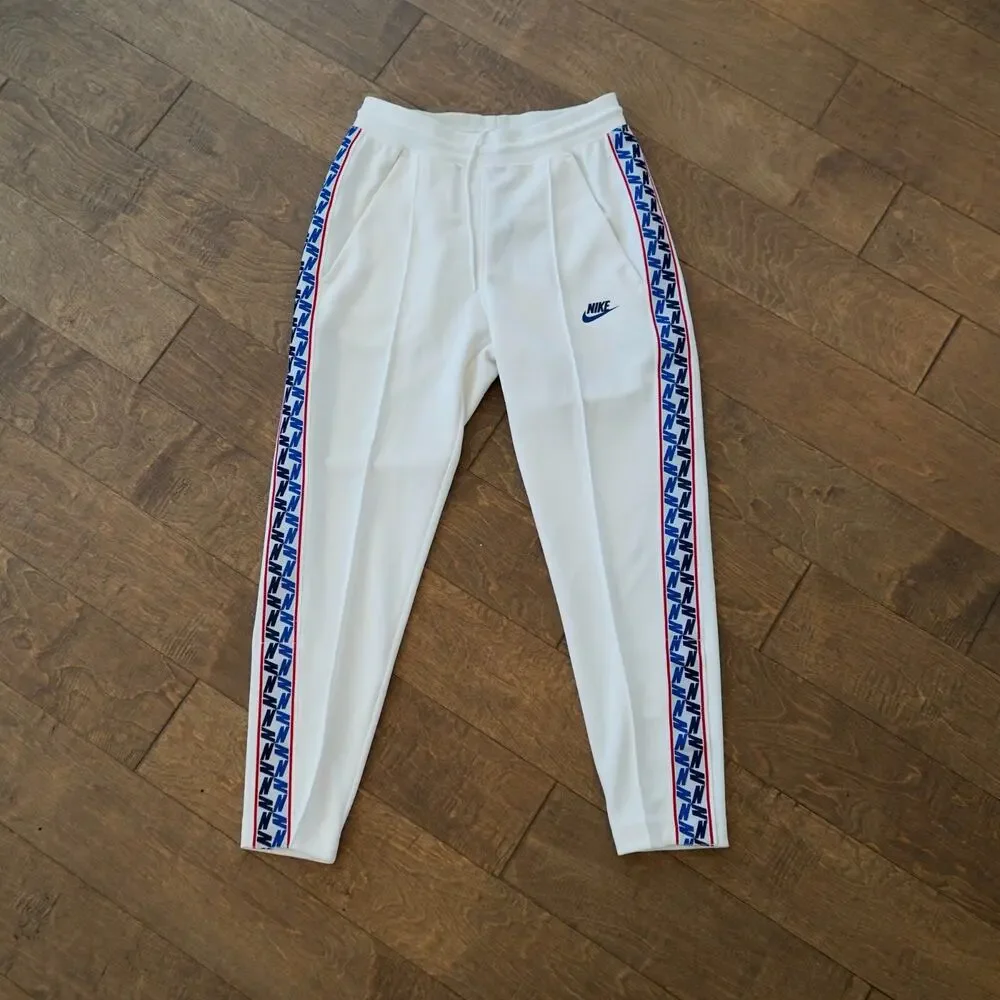 Nike Track Pants Mens‎ Small White Side Stripe Tapered Fit Drawstring Sportswear